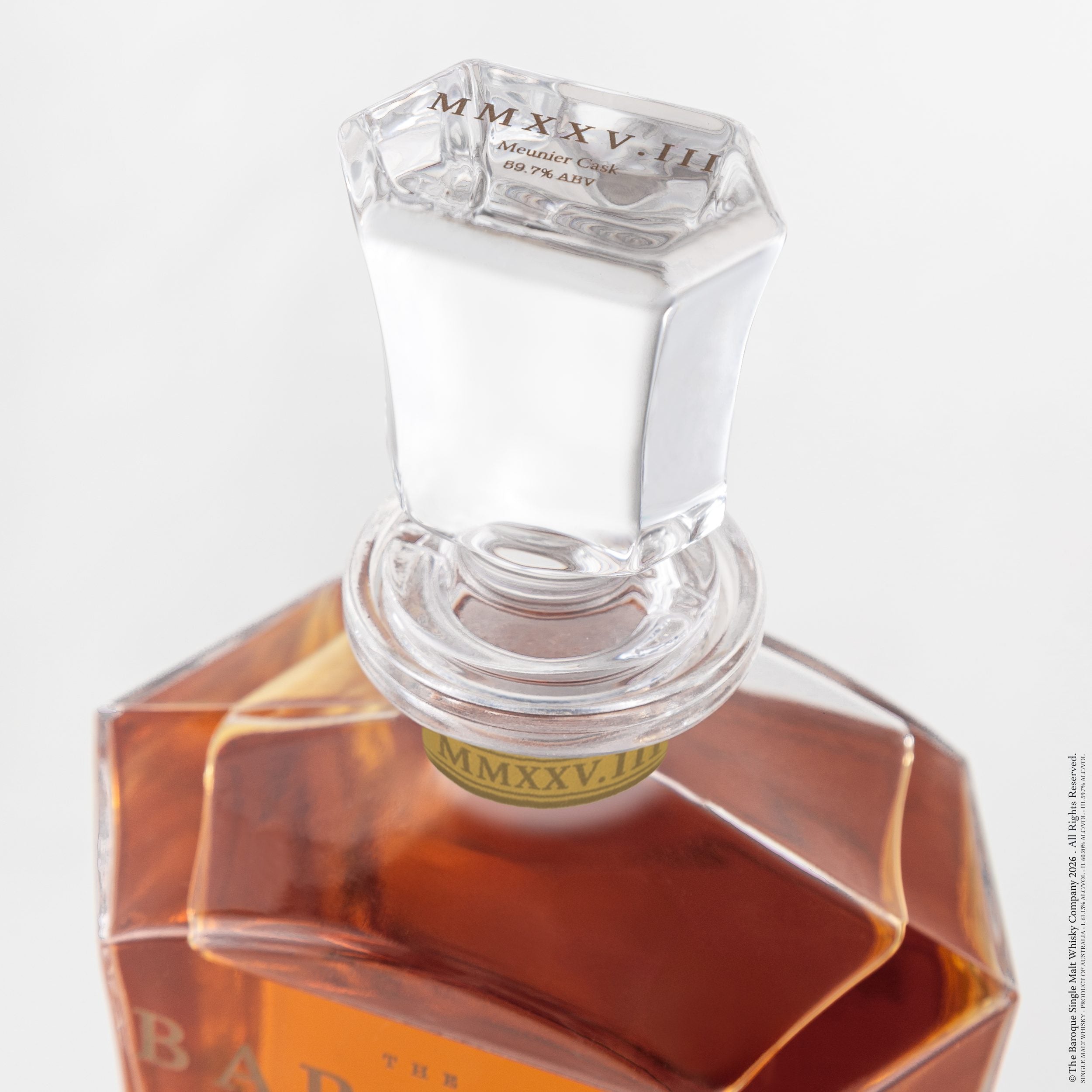 Engraved stopper of the Baroque MMXXV Edition III decanter, Meunier Cask 59.7% ABV
