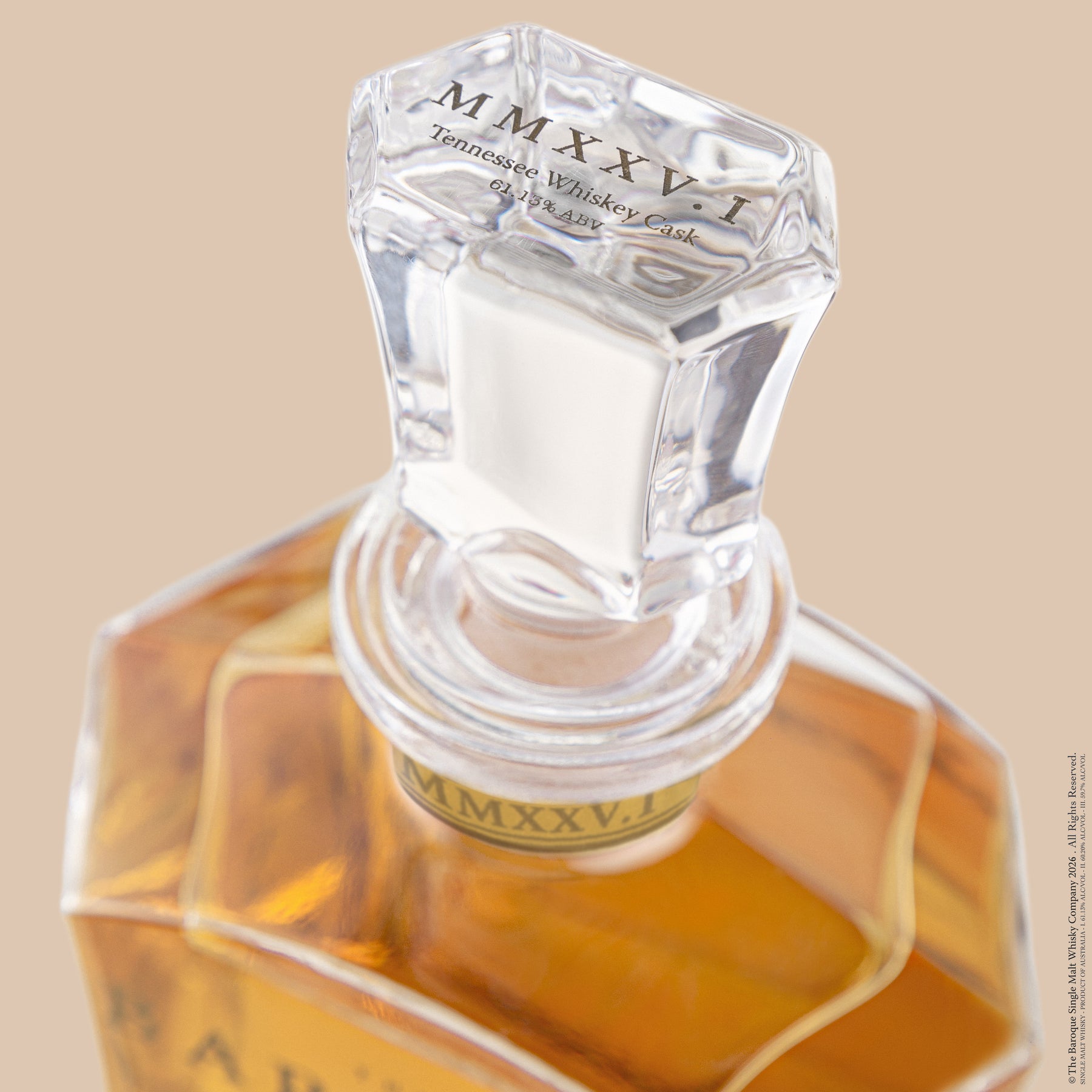 Baroque MMXXV Edition I decanter stopper engraved Tennessee Whiskey Cask 61.13% ABV, Australian Single Malt
