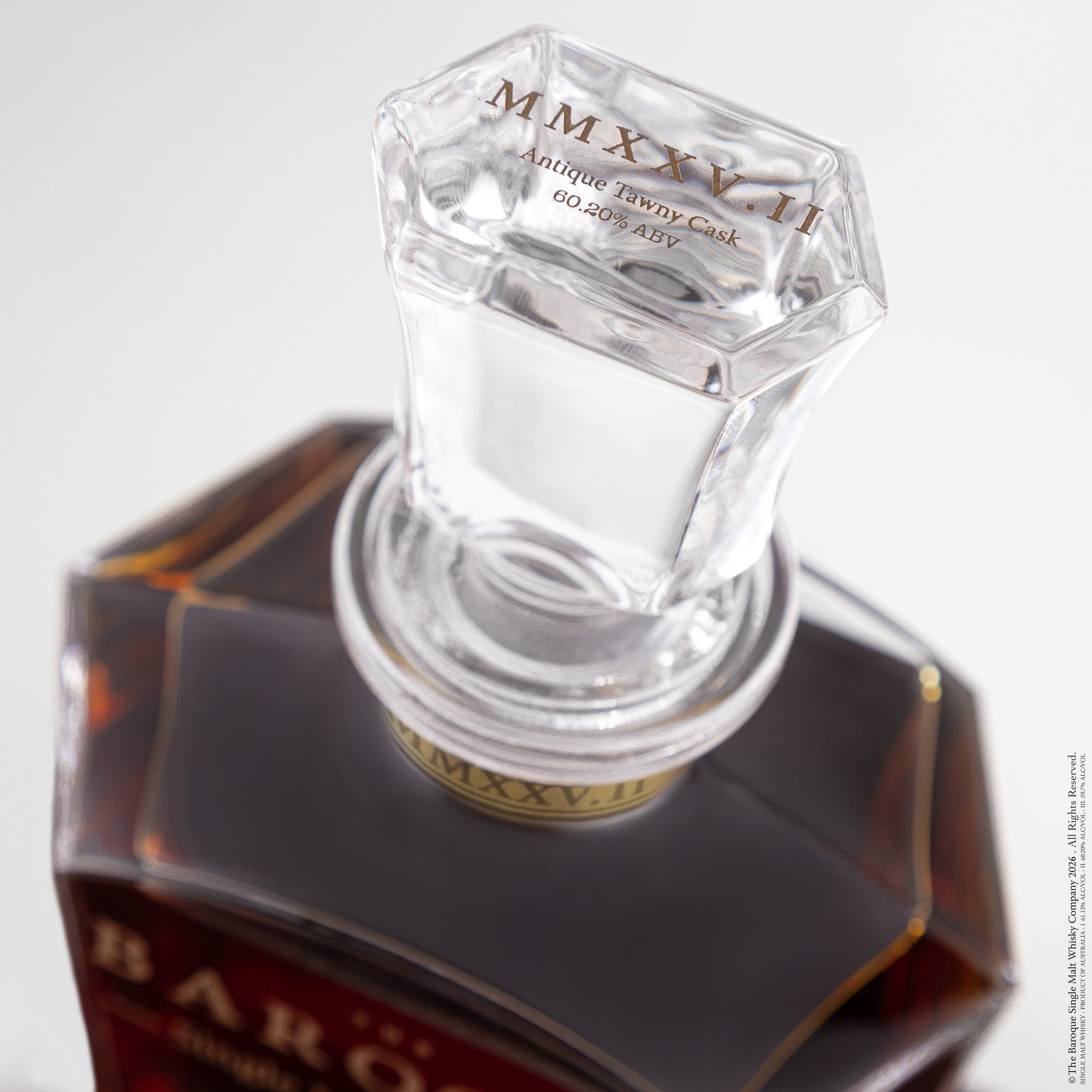Engraved stopper of the Baroque MMXXV Edition II decanter, Antique Tawny Cask Australian Single Malt